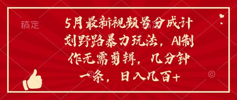 （10488期）5月最新视频号分成计划野路暴力玩法，ai制作，无需剪辑。几分钟一条，小白简单上手,日入几百+-副业城