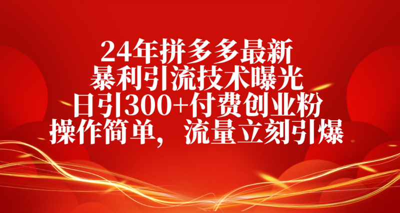 （10559期）24年拼多多最新暴利引流技术曝光，日引300+付费创业粉，操作简单，流量立刻引爆-副业城