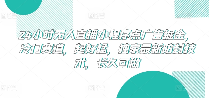 24小时无人直播小程序点广告掘金，冷门赛道，起好猛，独家最新防封技术，长久可做【揭秘】-副业城