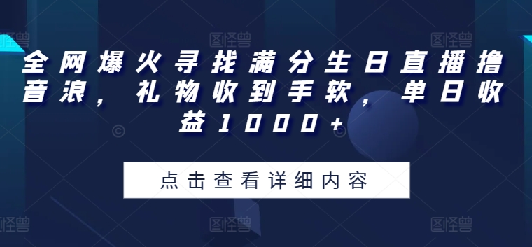 全网爆火寻找满分生日直播撸音浪，礼物收到手软，单日收益1000+【揭秘】-副业城