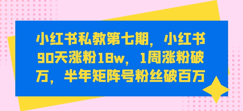 小红书私教第七期，小红书90天涨粉18w，1周涨粉破万，半年矩阵号粉丝破百万-副业城