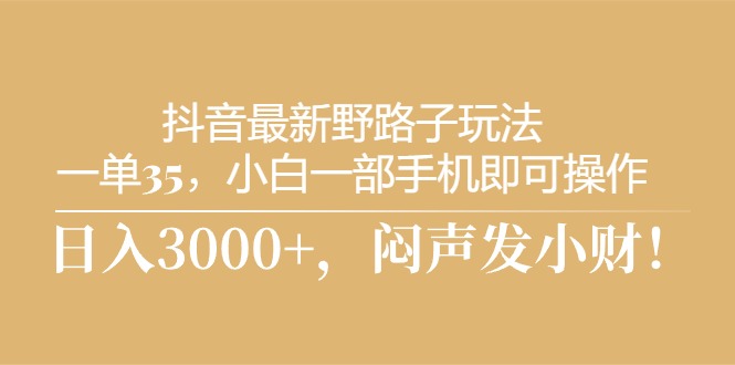 （10766期）抖音最新野路子玩法，一单35，小白一部手机即可操作，日入3000+，闷声发小财！-副业城