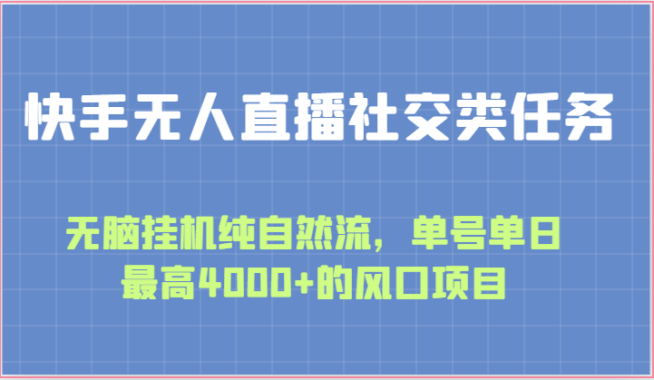 快手无人直播社交类任务：无脑挂机纯自然流，单号单日最高4000+的风口项目-副业城