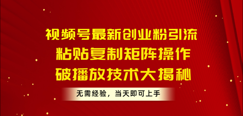 （10803期）视频号最新创业粉引流，粘贴复制矩阵操作，破播放技术大揭秘，无需经验，当天即可上手-副业城