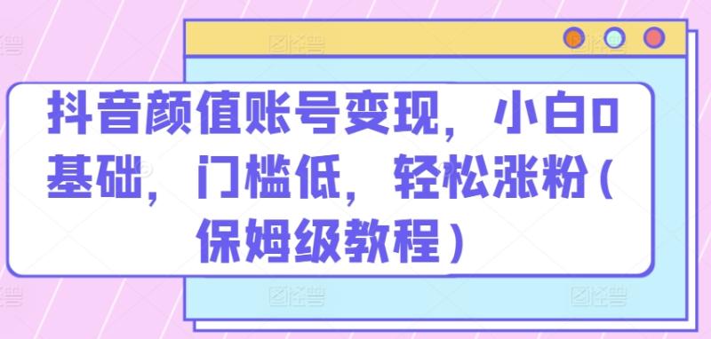 抖音颜值账号变现，小白0基础，门槛低，​轻松涨粉(保姆级教程)【揭秘】-副业城