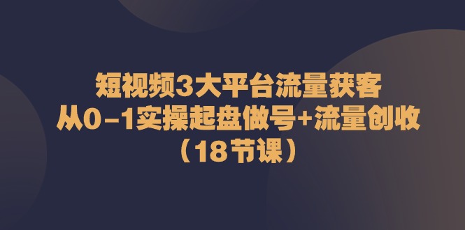 短视频3大平台流量获客：从0-1实操起盘做号+流量创收（18节课）-副业城