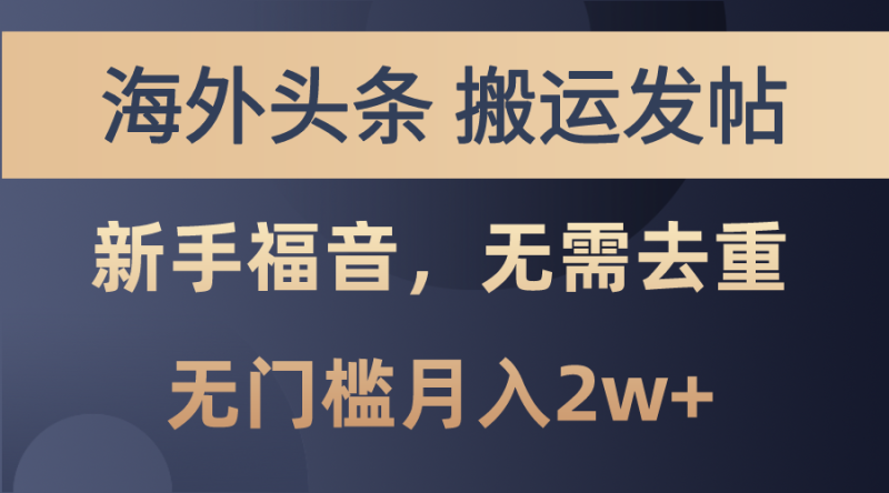 （10861期）海外头条搬运发帖，新手福音，甚至无需去重，无门槛月入2w+-副业城