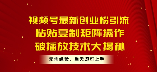 视频号最新创业粉引流，粘贴复制矩阵操作，破播放技术大揭秘，无需经验，当天即可上手-副业城