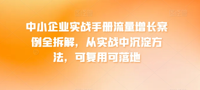 中小企业实战手册流量增长案例全拆解，从实战中沉淀方法，可复用可落地-副业城