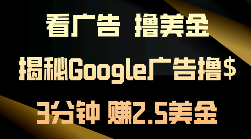 （10912期）看广告，撸美金！3分钟赚2.5美金！日入200美金不是梦！揭秘Google广告撸$3分钟赚2.5美金-副业城