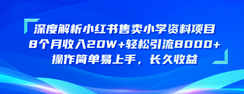 （10910期）深度解析小红书售卖小学资料项目 8个月收入20W+轻松引流8000+操作简单易上手，长久收益-副业城