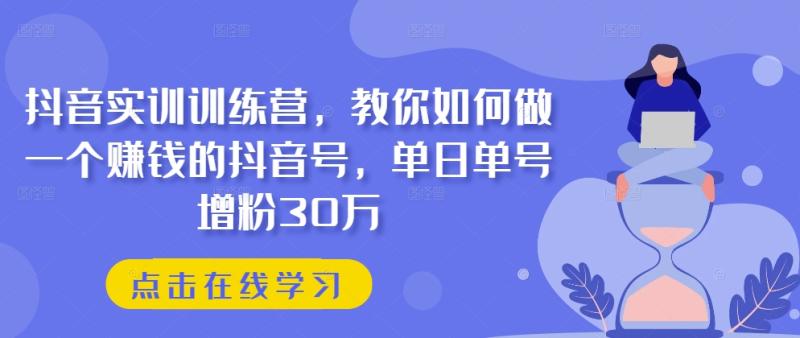 抖音实训训练营，教你如何做一个赚钱的抖音号，单日单号增粉30万-副业城