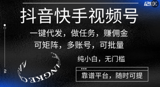 抖音快手视频号一键代发，做任务，赚佣金，可矩阵，多账号，可批量-副业城