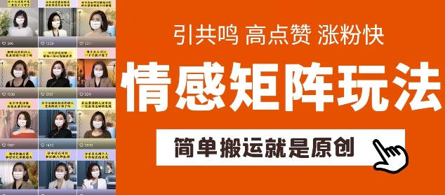 简单搬运，情感矩阵玩法，涨粉速度快，可带货，可起号【揭秘】-副业城