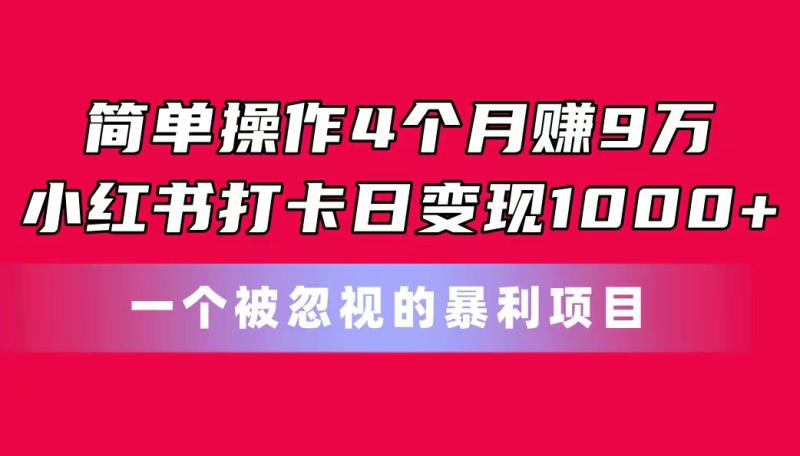 （11048期）简单操作4个月赚9万！小红书打卡日变现1000+！一个被忽视的暴力项目-副业城