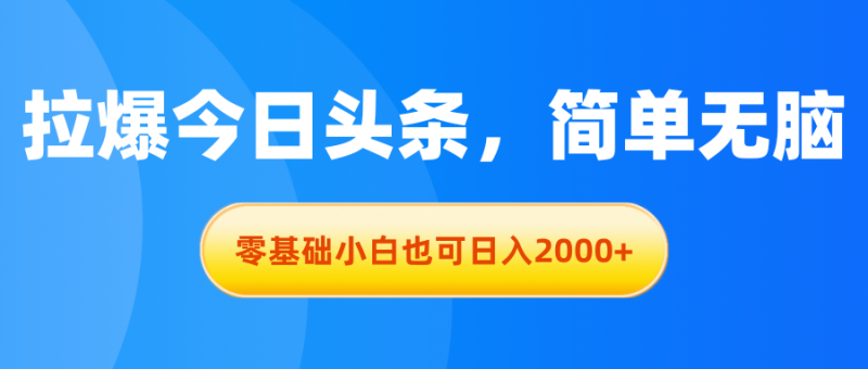 （11077期）拉爆今日头条，简单无脑，零基础小白也可日入2000+-副业城