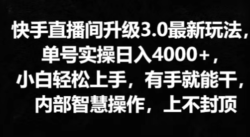 快手直播间升级3.0最新玩法，小白轻松上手，有手就能干，内部智慧操作，上不封顶-副业城