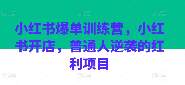 小红书爆单训练营，小红书开店，普通人逆袭的红利项目-副业城