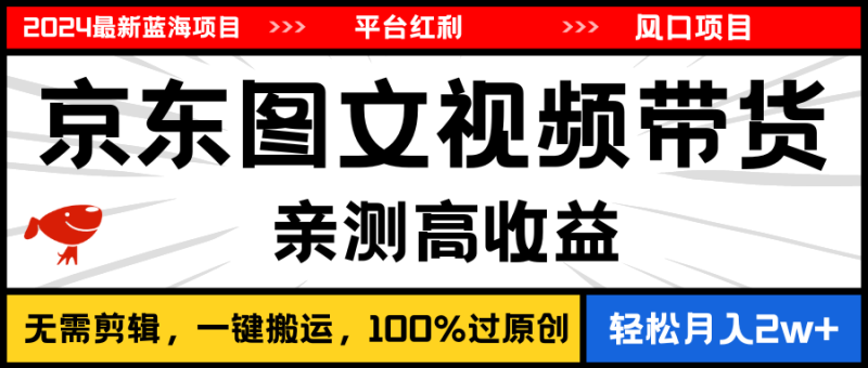 （11147期）2024最新蓝海项目，逛逛京东图文视频带货，无需剪辑，月入20000+-副业城