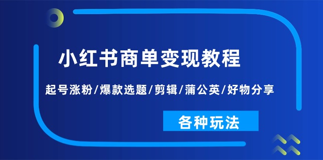 （11164期）小红书商单变现教程：起号涨粉/爆款选题/剪辑/蒲公英/好物分享/各种玩法-副业城