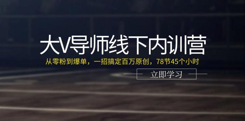 大V导师线下内训营：从零粉到爆单，一招搞定百万原创（78节45个小时）-副业城