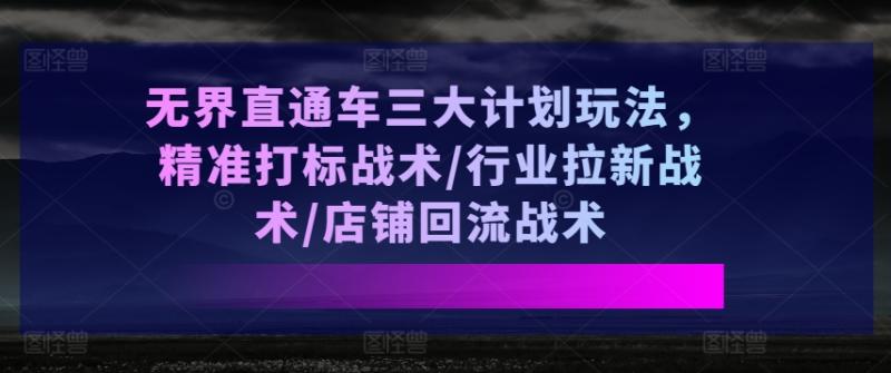 无界直通车三大计划玩法，精准打标战术/行业拉新战术/店铺回流战术-副业城