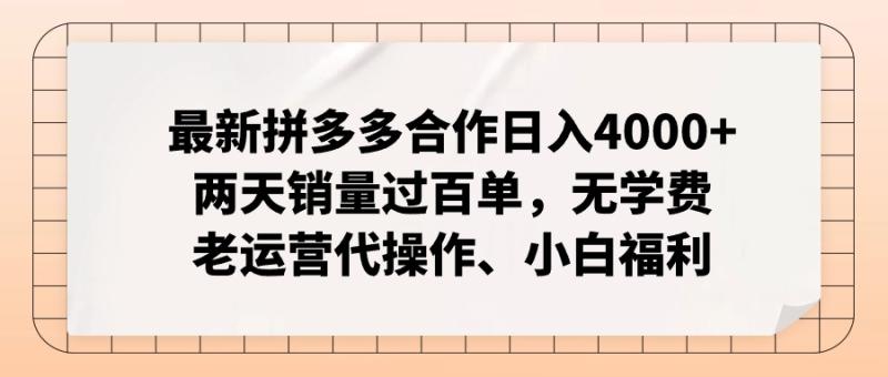 （11343期）最新拼多多合作日入4000+两天销量过百单，无学费、老运营代操作、小白福利-副业城