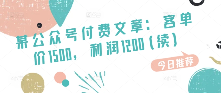 某公众号付费文章：客单价1500，利润1200(续)，市场几乎可以说是空白的-副业城