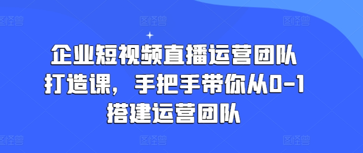 企业短视频直播运营团队打造课，手把手带你从0-1搭建运营团队-副业城