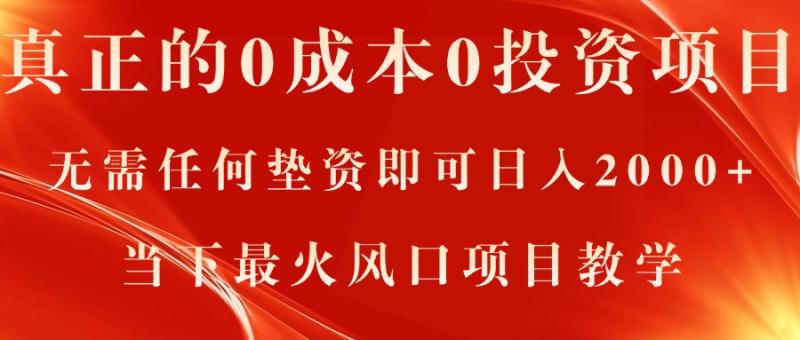 （11387期）真正的0成本0投资项目，无需任何垫资即可日入2000+，当下最火风口项目教学-副业城