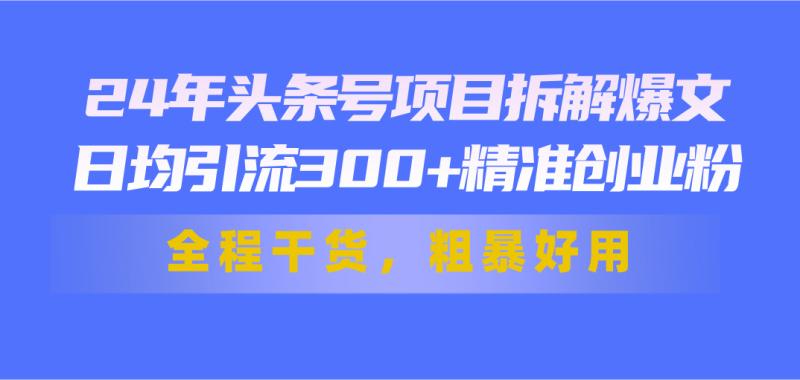 （11397期）24年头条号项目拆解爆文，日均引流300+精准创业粉，全程干货，粗暴好用-副业城