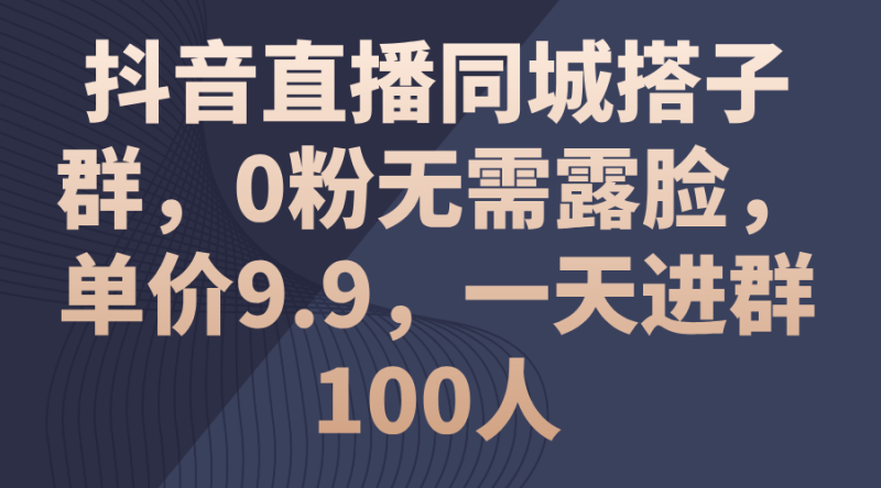 （11502期）抖音直播同城搭子群，0粉无需露脸，单价9.9，一天进群100人-副业城