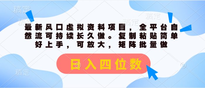 （11509期）最新风口虚拟资料项目，全平台自然流可持续长久做。复制粘贴 日入四位数-副业城