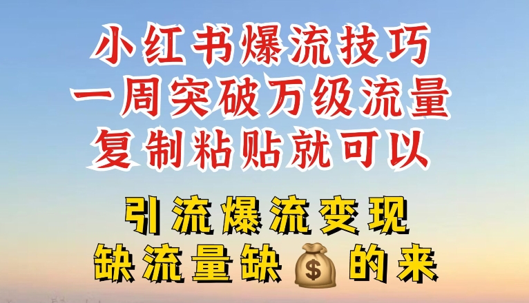 小红书爆流技巧，一周突破万级流量，复制粘贴就可以，引流爆流变现【揭秘】-副业城