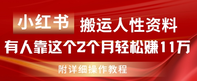 小红书搬运人性资料，有人靠这个2个月轻松赚11w，附教程【揭秘】-副业城