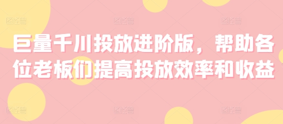 巨量千川投放进阶版，帮助各位老板们提高投放效率和收益-副业城