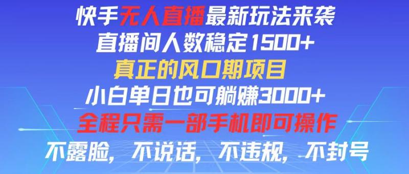 （11792期）快手无人直播全新玩法，直播间人数稳定1500+，小白单日也可躺赚3000+，…-副业城