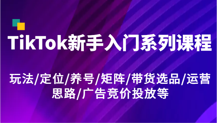 TikTok新手入门系列课程，玩法/定位/养号/矩阵/带货选品/运营思路/广告竞价投放等-副业城