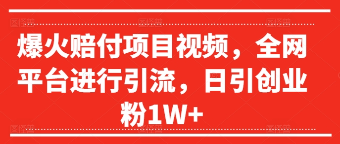 爆火赔付项目视频，全网平台进行引流，日引创业粉1W+【揭秘】-副业城