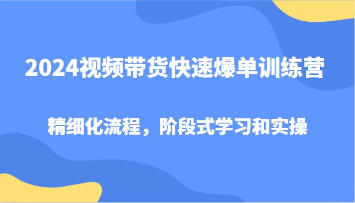 2024视频带货快速爆单训练营，精细化流程，阶段式学习和实操-副业城