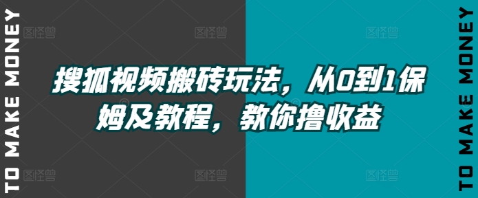 搜狐视频搬砖玩法，从0到1保姆及教程，教你撸收益-副业城