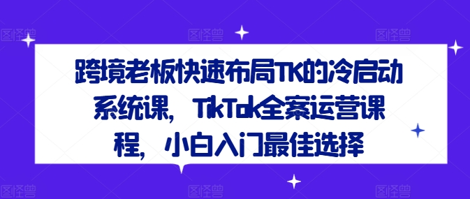 跨境老板快速布局TK的冷启动系统课，TikTok全案运营课程，小白入门最佳选择-副业城