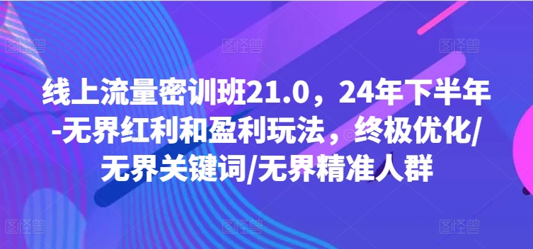 线上流量密训班21.0，24年下半年-无界红利和盈利玩法，终极优化/无界关键词/无界精准人群-副业城