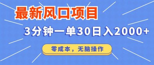 （12272期）最新风口项目操作，3分钟一单30。日入2000左右，零成本，无脑操作。-副业城
