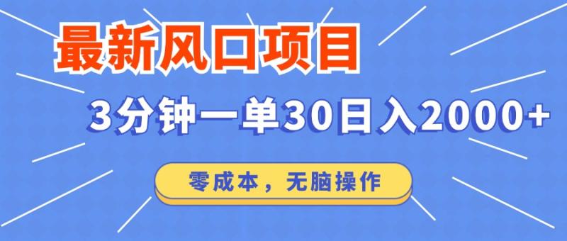 （12272期）最新风口项目操作，3分钟一单30。日入2000左右，零成本，无脑操作。-副业城