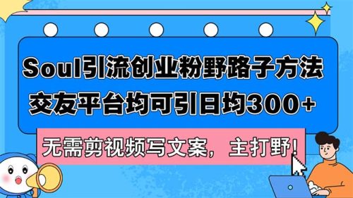 （12281期）Soul引流创业粉野路子方法，交友平台均可引日均300+，无需剪视频写文案，主打野！-副业城