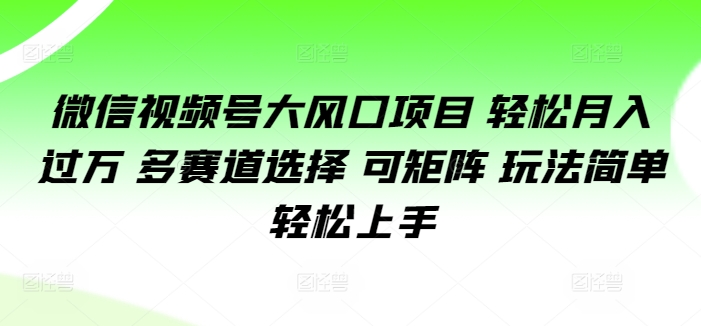 微信视频号大风口项目 轻松月入过万 多赛道选择 可矩阵 玩法简单轻松上手-副业城