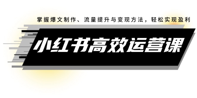 （12369期）小红书高效运营课：掌握爆文制作、流量提升与变现方法，轻松实现盈利-副业城