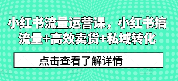小红书流量运营课，小红书搞流量+高效卖货+私域转化-副业城