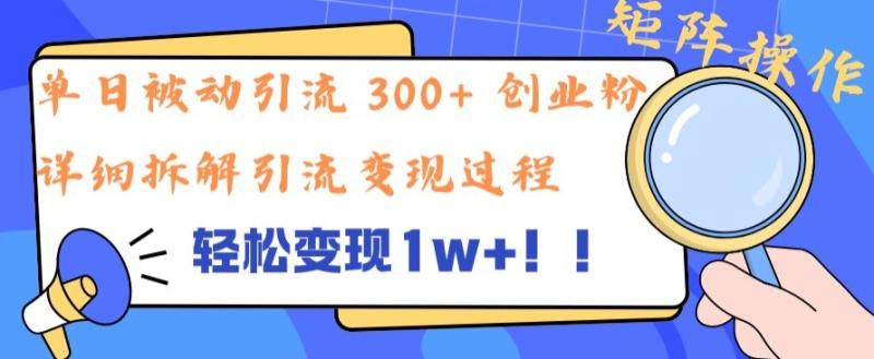 单日被动引流 300+ 创业粉，轻松变现1w+，矩阵操作详细拆解引流变现过程-副业城